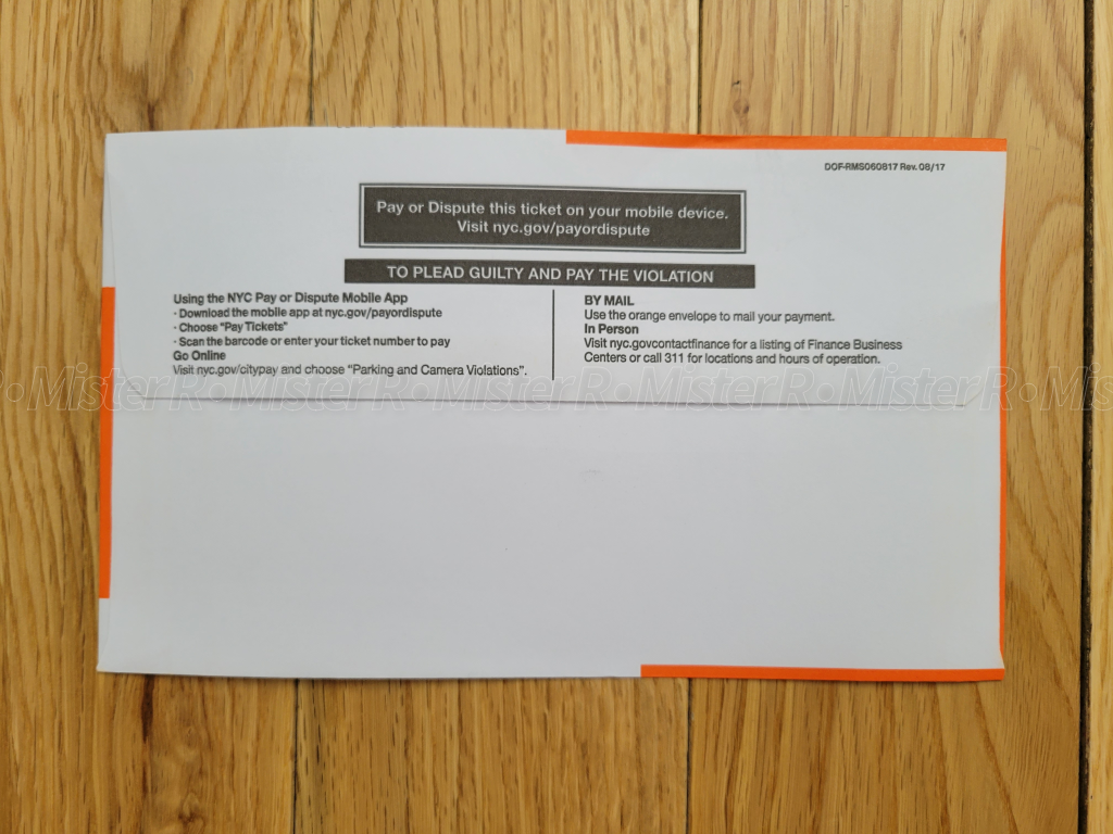 NYC Orange Parking Ticket Envelope - New York City Traffic Summons/Violation - NYPD