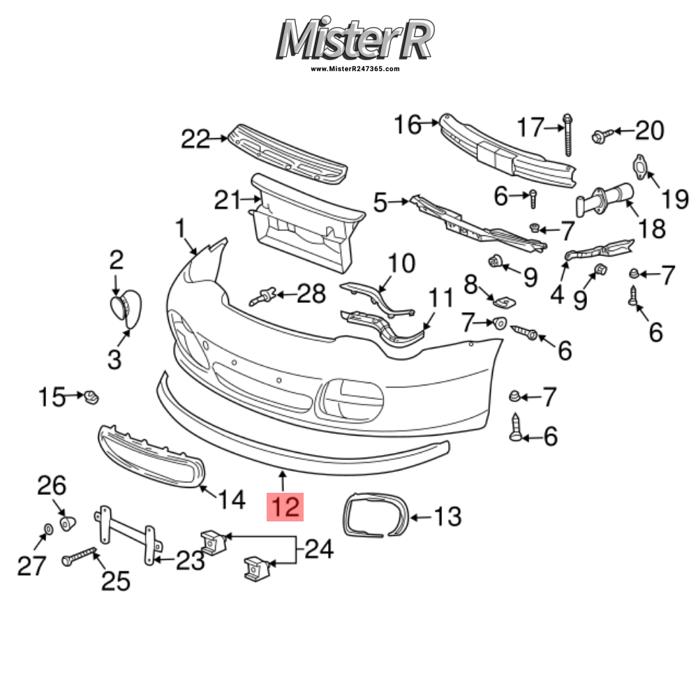 Porsche 911 996 GT2 - Front Bumper Lip Spoiler - Genuine OE - #9965055553001C