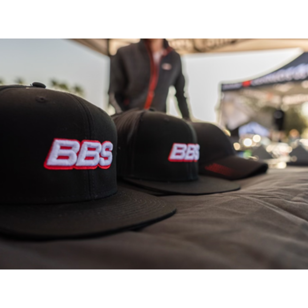 BBS Wheels USA - Black Adjustable Snapback Hat - Flat Bill Baseball Cap - BBS Motorsports