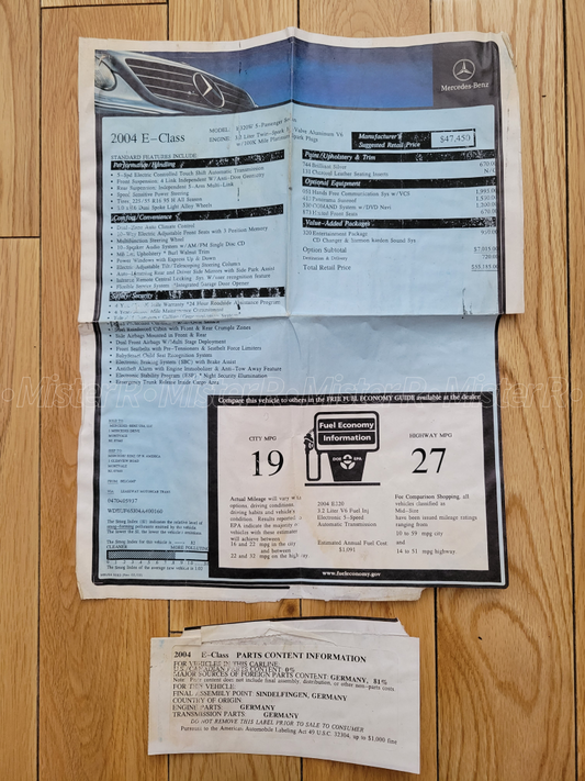 2004 Mercedes-Benz E320W - Original Dealership Window Sticker - W211 Brilliant Silver