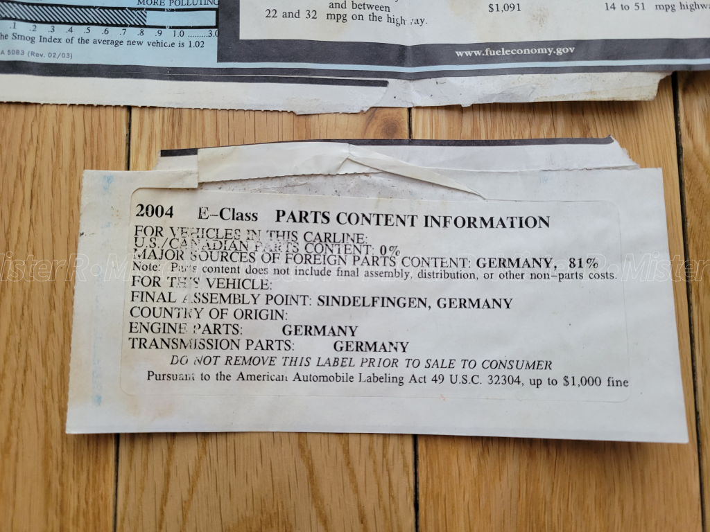 2004 Mercedes-Benz E320W - Original Dealership Window Sticker - W211 Brilliant Silver