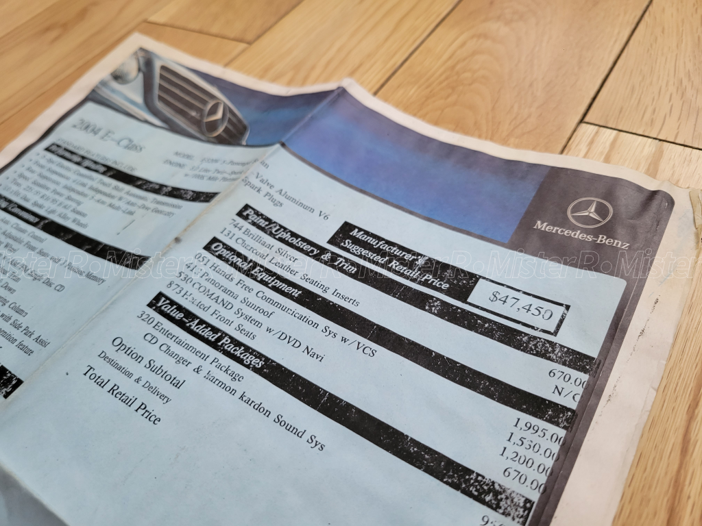 2004 Mercedes-Benz E320W - Original Dealership Window Sticker - W211 Brilliant Silver