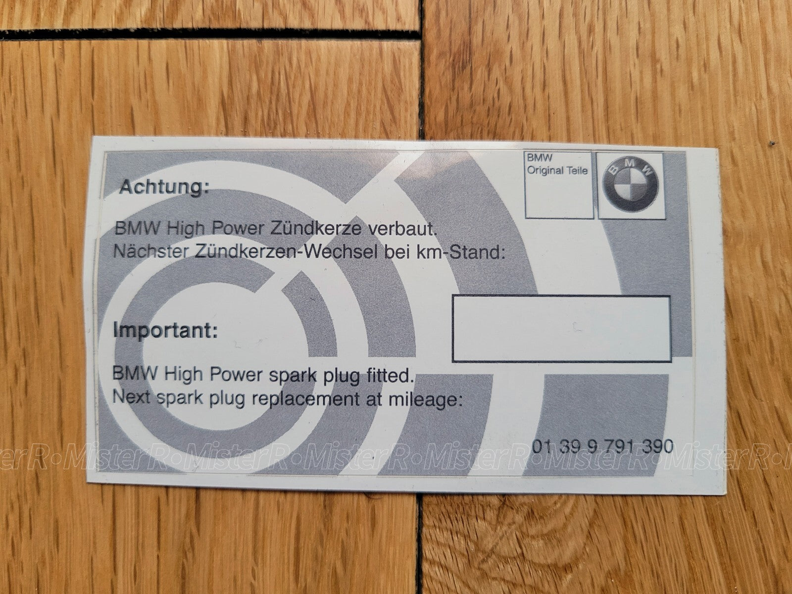 BMW Spark Plug Service Reminder Decal • OE Stickers/Label • #01399791390 ×12