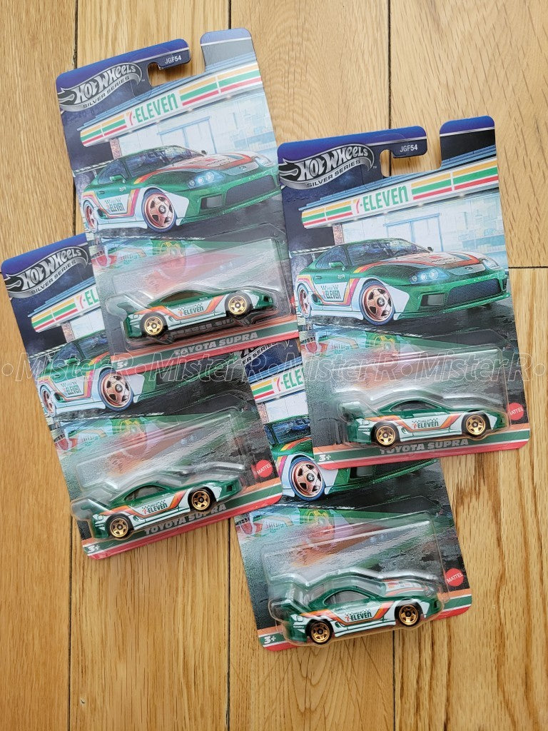 Hot Wheels × 7-Eleven • Toyota MK4 Supra • 711 Silver Series 1:64 #JFG54-JA105