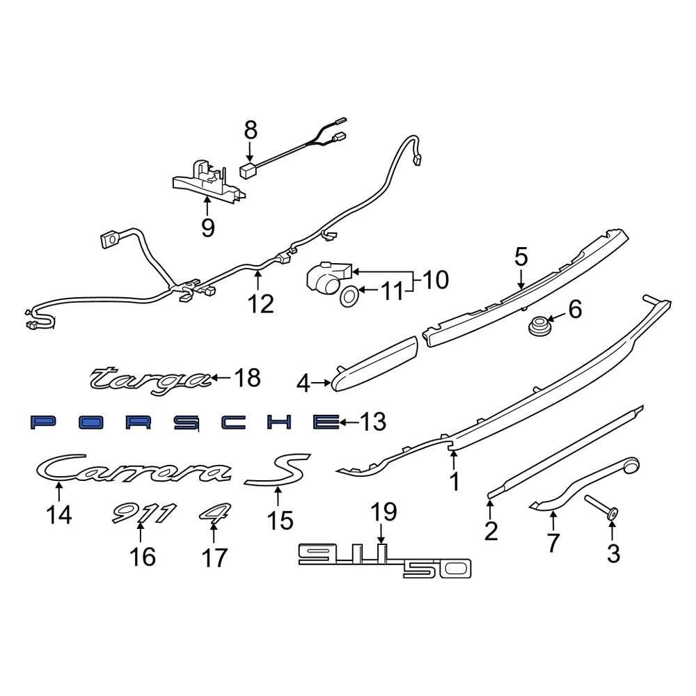 Porsche 911 991 • Text Rear Emblem • Chrome/Silver • 2013-2018 • #991559235002