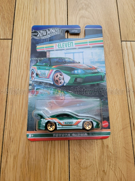 Hot Wheels × 7-Eleven • Toyota MK4 Supra • 711 Silver Series 1:64 #JFG54-JA100