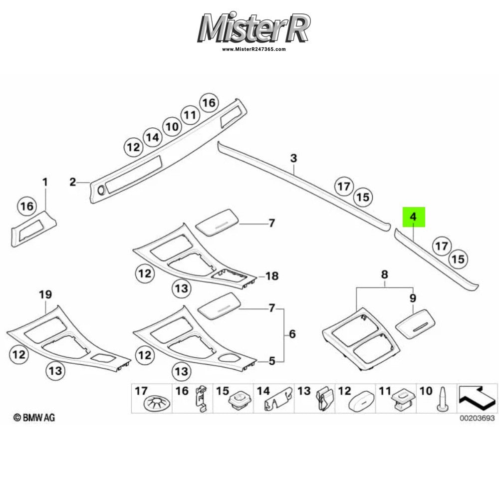 BMW E92/E93 • Rear Interior Trim Strip • Right • Brushed Aluminum • #5141917369614
