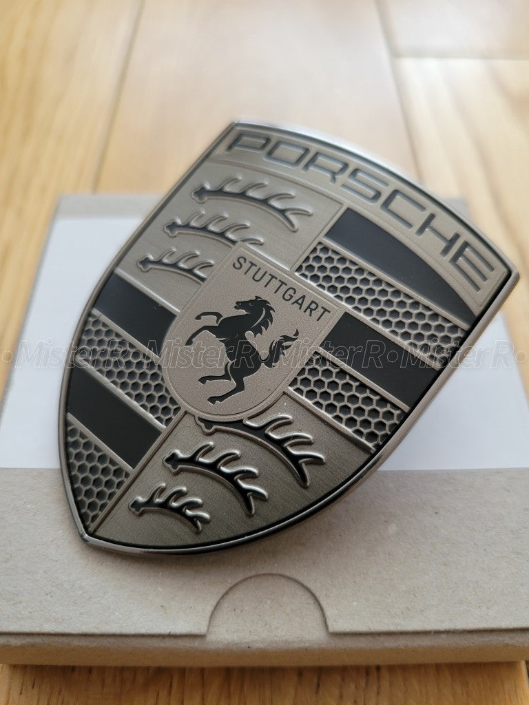 Porsche • Turbonite Hood Crest Emblem • Silver/Black • Genuine OE • #95C853601A4