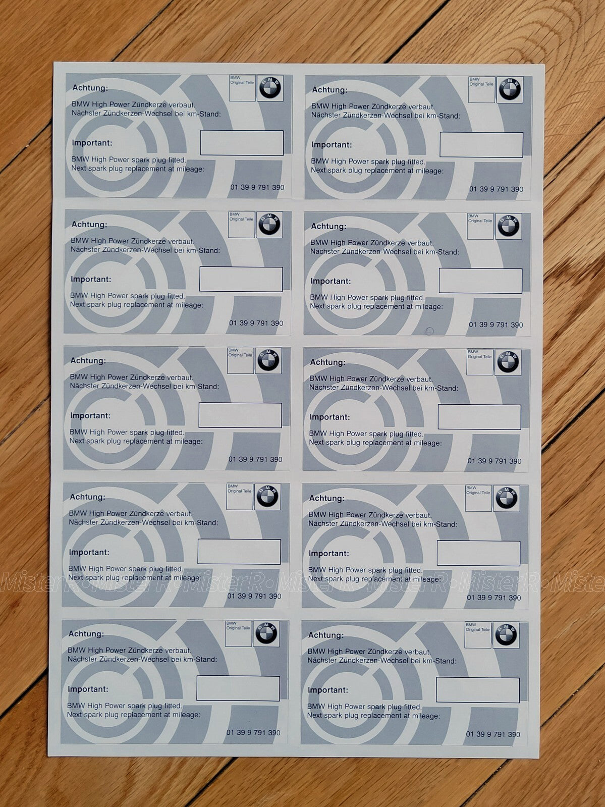BMW Spark Plug Service Reminder Decal • OE Stickers/Label • #01399791390 ×15