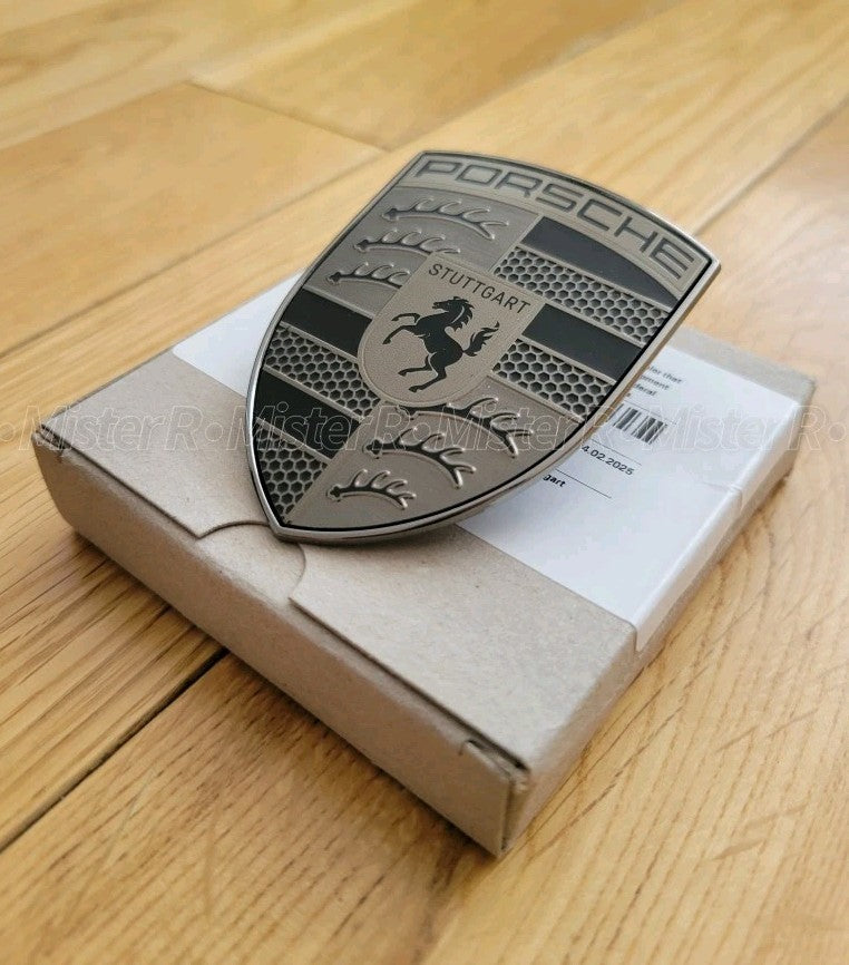 Porsche • Turbonite Hood Crest Emblem • Silver/Black • Genuine OE • #95C853601A2