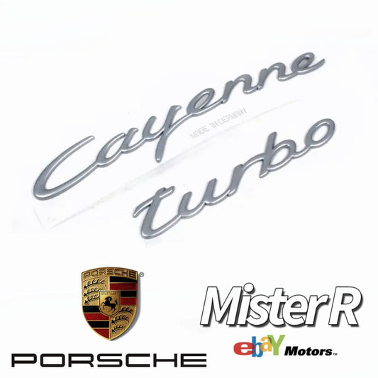 Porsche 955 • Cayenne Turbo Emblem Set • Satin Aluminum • 9PA • #955559038014W90