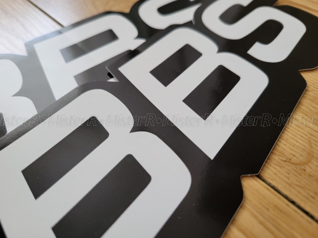 BBS Wheels • White/Black Logo Decals • Original • Set of 2 Vinyl Stickers5