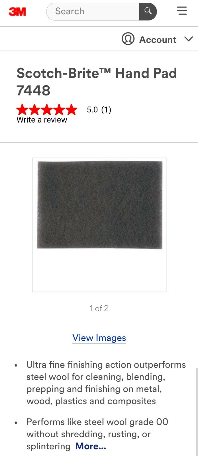 3M Scotch-Brite #7448 • Ultra Fine • Hand Sanding Scuffing Auto Grey - (5 Pads)5