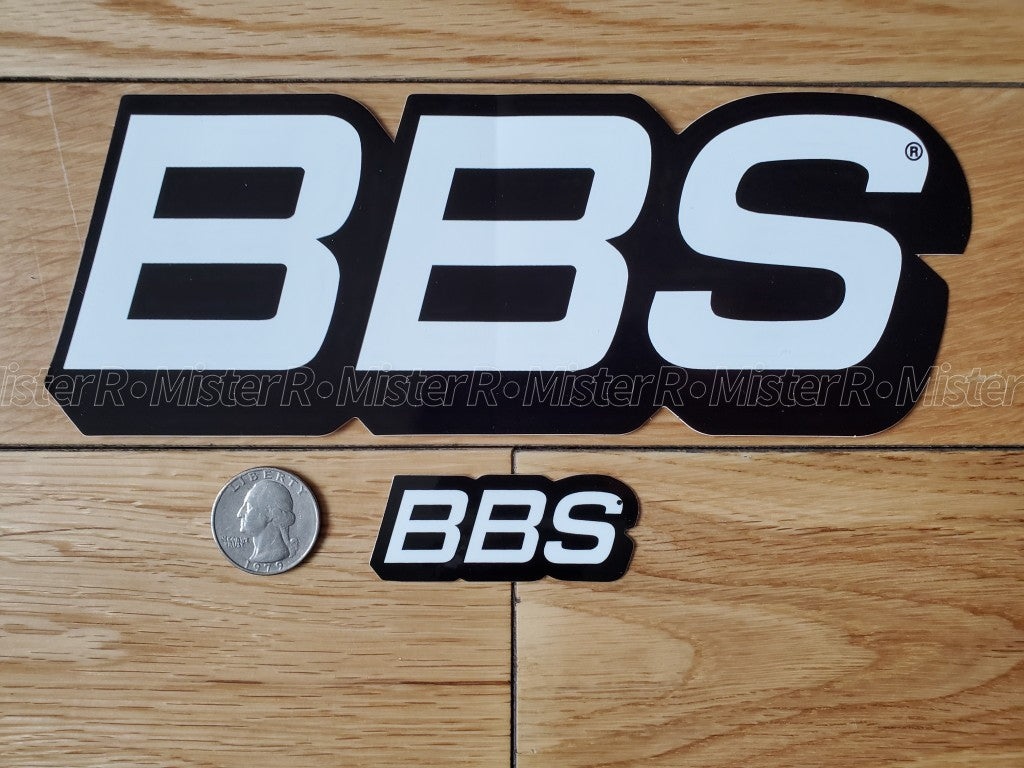 BBS Wheels • White/Black Logo Decals • Original • Set of 2 Vinyl Stickers4