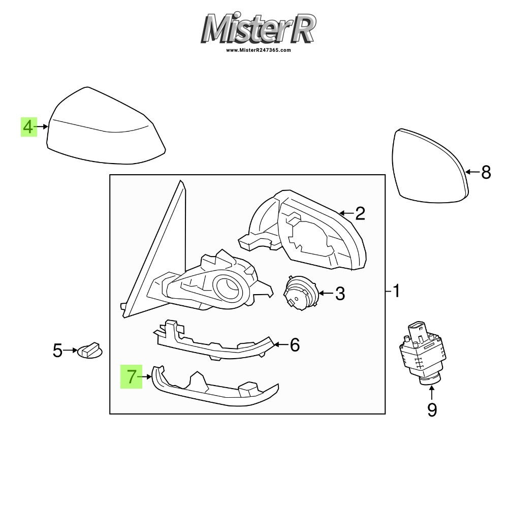 BMW F15/F16 • RH Mirror Cap + Lower Housing • F25/F26 • X3 X4 X5 X6 • #69802020