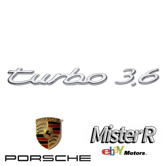 Porsche 911 964 • Turbo 3.6 Rear Script Emblem • Chrome Silver • #965559221000