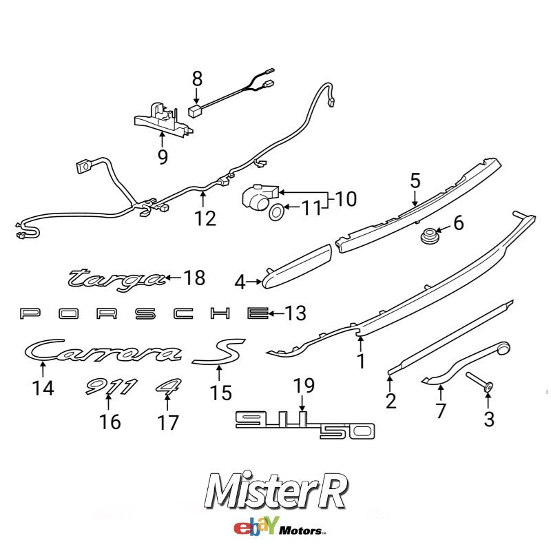 Porsche 911 991 • Carrera Rear Emblem • Chrome/Silver • 2013-2018 • #991559237017