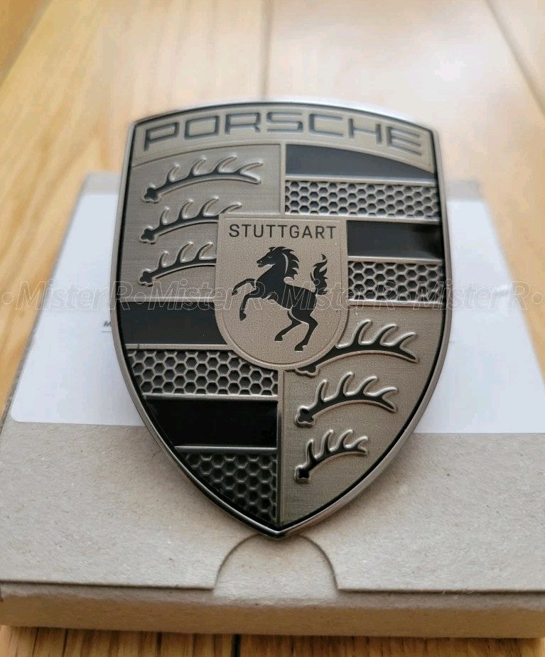 Porsche • Turbonite Hood Crest Emblem • Silver/Black • Genuine OE • #95C853601A1