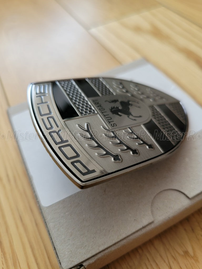 Porsche • Turbonite Hood Crest Emblem • Silver/Black • Genuine OE • #95C853601A3
