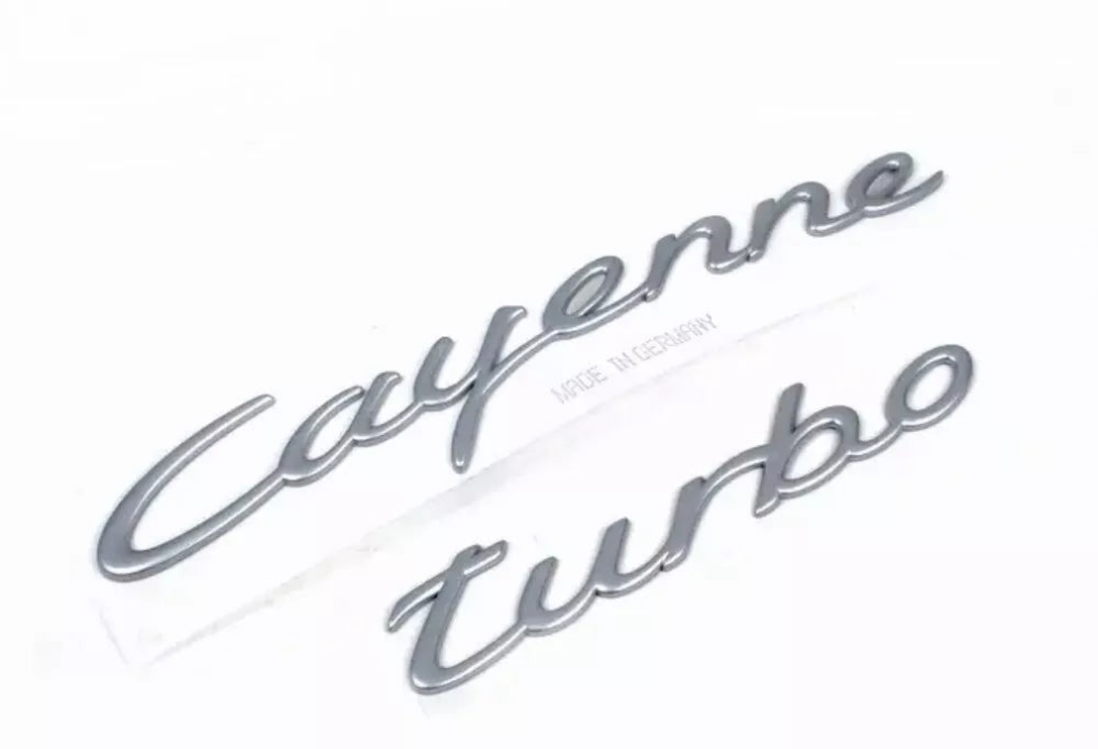 Porsche 955 - Cayenne Turbo Emblem Set - Satin Aluminum - #955559038014W9