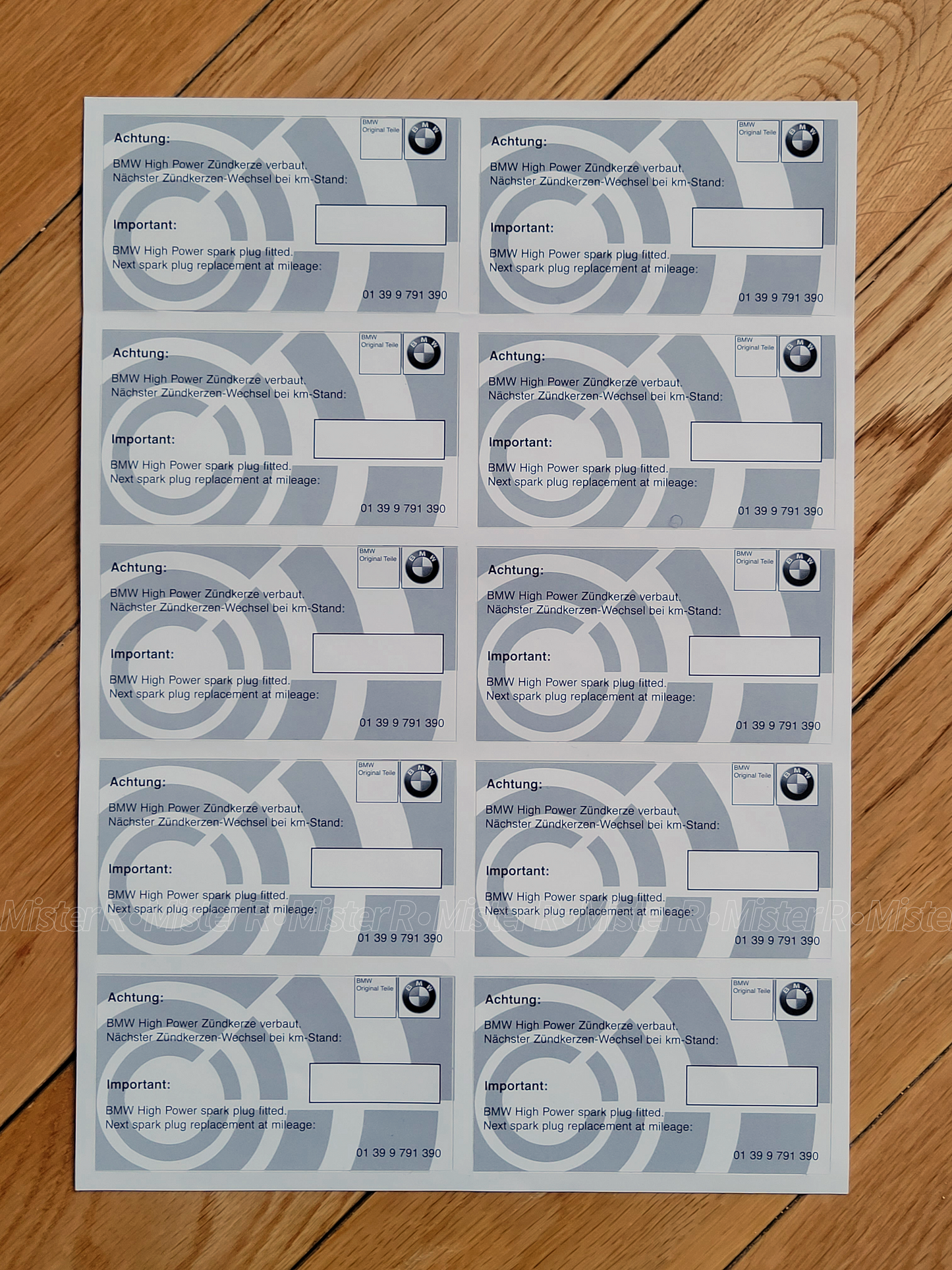 BMW Spark Plug Service Reminder Decal x1 - Stickers/Label - Genuine OE #01399791390