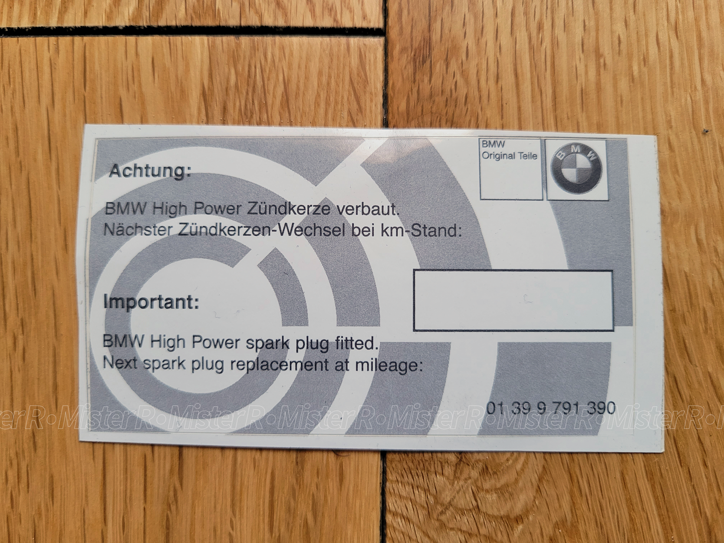 BMW Spark Plug Service Reminder Decal x1 - Stickers/Label - Genuine OE #01399791390