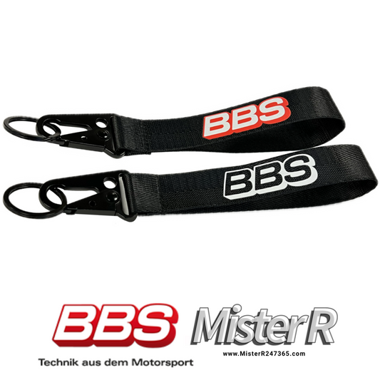 BBS Tow Strap Logo Keychain - Red/Black or Black/White - Genuine BBS Wheels USA