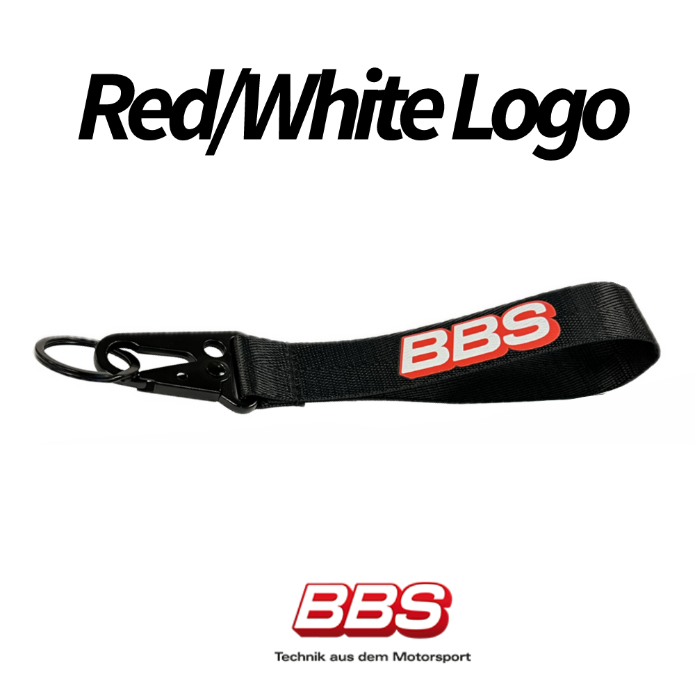 BBS Tow Strap Logo Keychain - Red/Black or Black/White - Genuine BBS Wheels USA