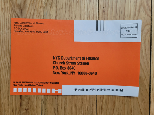 NYC Orange Parking Ticket Envelope - New York City Traffic Summons/Violation - NYPD