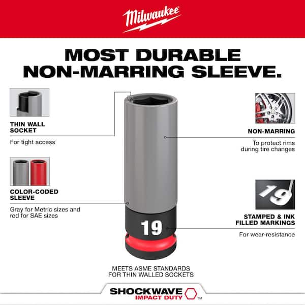 Milwaukee Tool - 17mm Wheel Lug Nut Socket - 1/2 Inch Drive ½" Dr - #49-66-7802