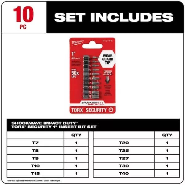 Milwaukee - SHOCKWAVE Impact Duty Torx Security Screw Driver Bit - 10-Piece Set